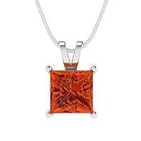 2.0 ct Princess Cut Stunning Genuine Red Simulated Diamond Solitaire Pendant Necklace With 16