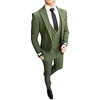 Men's Gentlemen Suit Notch Lapel Jacket Double Breasted Vest & Pants for Dinner Groom