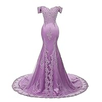 Women's Off Shoulder Mermaid Evening Dress Lace Beaded Prom Dress Party Gown