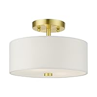 Livex Lighting 51052-12 Meridian Collection 2-Light Semi Flush Mount Ceiling Light with Off-White Hardback Fabric Shade, Satin Brass, 11 x 11 x 7.75