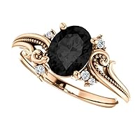 Love Band 1 CT Vintage Floral Black Oval Engagement Ring 14k Rose Gold, Filigree Oval Black Onyx Ring, Leaf Twig Oval Black Diamond Ring, Ethereal Elvish, Lovely Ring For Her