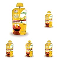 Earth's Best Organic Kids Snacks, Sesame Street Toddler Snacks, Organic Fruit Yogurt Smoothie for Toddlers 2 Years and Older, Strawberry Banana, 4.2 oz Resealable Pouch (Pack of 5)