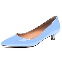 Women's Slip On Pointed Toe Patent Leather Kitten Low Heel Pumps Shoes 1.5 Inch
