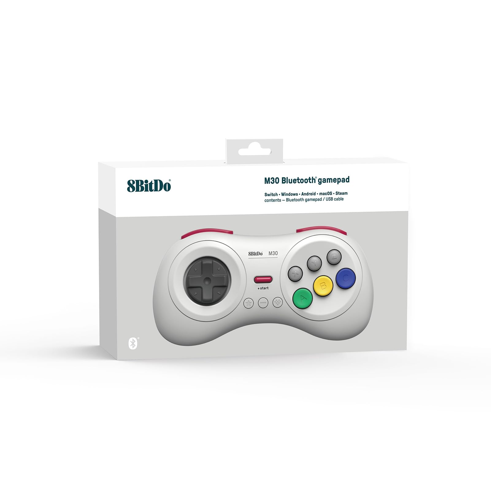 8Bitdo M30 Bluetooth Controller for Switch, Windows and Android, 6-Button Layout for SEGA’s Classic Games (White)