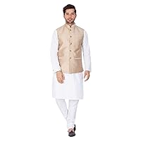 Elina fashion Men's Indian Silk Blend Kurta Pajama And Nehru Jacket (Waistcoat) Wedding Traditional Diwali Dress Set