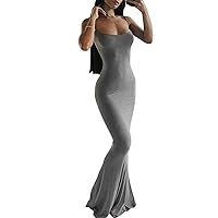 Women Bodycon Maxi Dress Sexy Spaghetti Strap Low Cut Long Tight Dress Slim Fit Party Club Night Cami Long Dresses