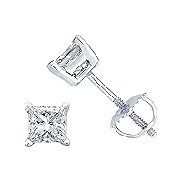 Brilliant 3mm To 10mm Princess Cut White Diamond .925 Sterling Silver Engagement Stud Earrings Screw Back Posts For Girl's & Women's