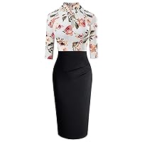 Elegant Work Office Business Drapped Contrasting Slim Lady Women Front Hole Summer Pencil Dress