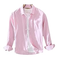 Men's Vertical Striped Shirts-Long Sleeve,Premium Cotton,Slim Fit,Pocket Lapel Workwear,Business Casual Tops