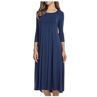 Dresses for Women 2024, Womens Casual Solid Color Mid Sleeve Flowy High Waist Summer Spring Dress, S, 3XL