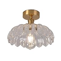Auwieou Modern Brass Semi Flush Ceiling Light Industrial Glass Close to Ceiling Light Fixture with Glass Pineapple Lampshade Ceiling Lighting Decor for Bedroom Living Dining Room Bedside(Clear)
