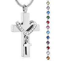 memorial jewelry Cross Urn Necklace Silver Infinity Cross Cremation Necklace with Birthstone Fashion Religious Jewelry Gifts for Women