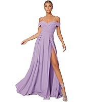 Women's Dress Prom Dress Cold Shoulder Split Thigh Dress Prom Dress (Color : Lilac Purple, Size : Large)