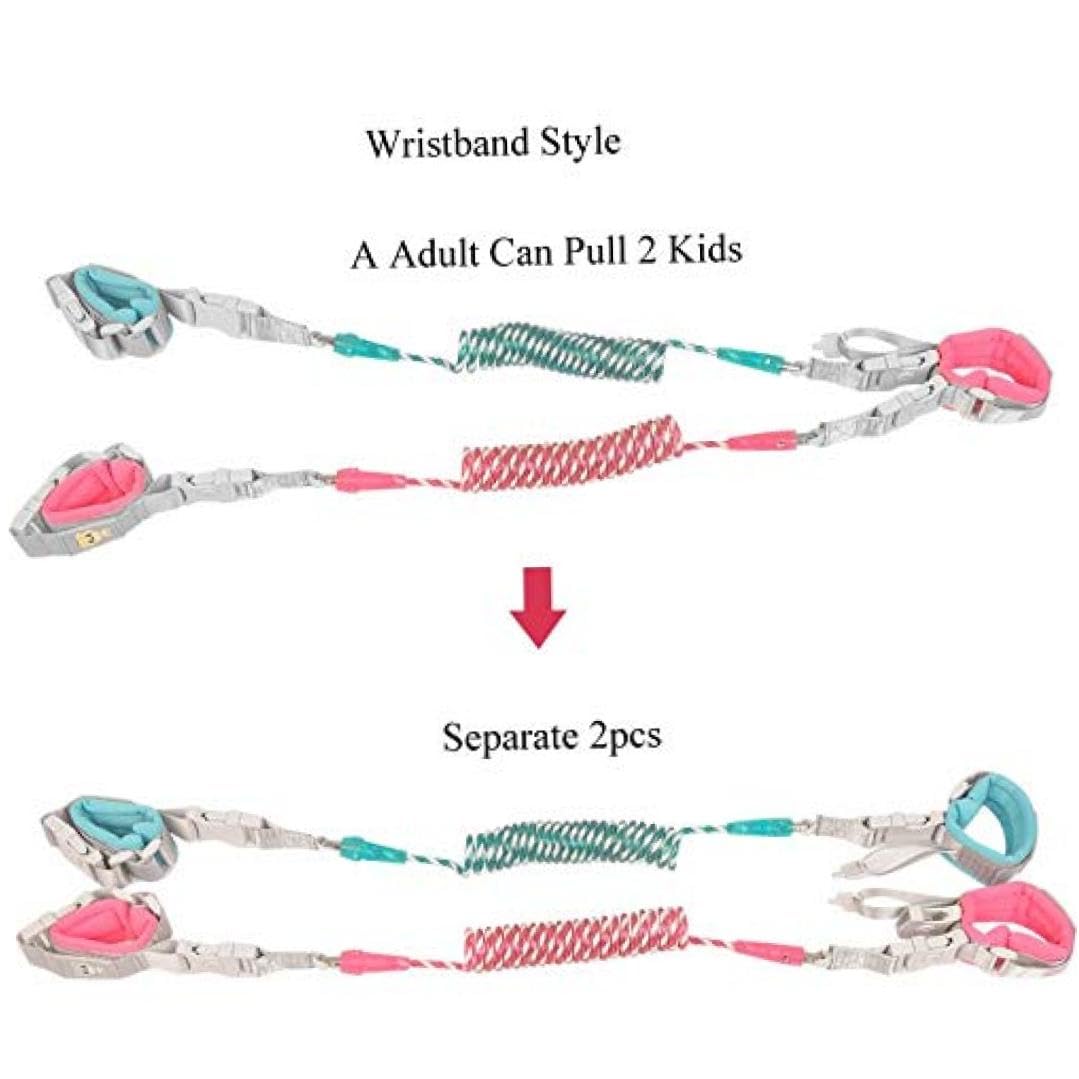 Anti Lost Wrist Link Leash Kids Anti Lost Walking Harness Rope for Babies Twins Dual Length Pull Two Kids Wristband Belt (2M, Wristband Style)