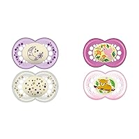 MAM Pacifiers for Breastfed Babies (2 & 2 Count) - Night Pacifiers Glow in The Dark, Original Pacifiers with Sterilizer Case, 6-16 Months