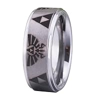 The Legend of Zelda Ring- Crest and Triforce Ring Silver Tone Tungsten Carbide Wedding Bands Ring -Free Customized Engraving