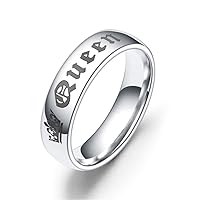 King Queen Crown Ring Couples Silver Stainless Steel Anniversary Engagement Wedding Band for Men Women