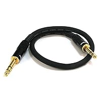 Monoprice 1/4-Inch TRS Male to 1/4-Inch TRS Male Cable - 1.5 Feet- Black, 16AWG, Gold Plated - Premier Series