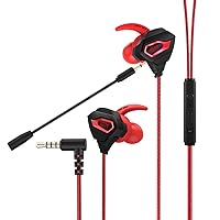 VersionTECH. Gaming Earbuds with Mic，in-Ear Gaming Headphones Wired with Microphone Dual Audio Drivers Noise Cancelling Stereo Bass Compatible for PC/PS5/PS4/Xbox/Nintendo/Switch/Mobile 3.5mm Aux-Red
