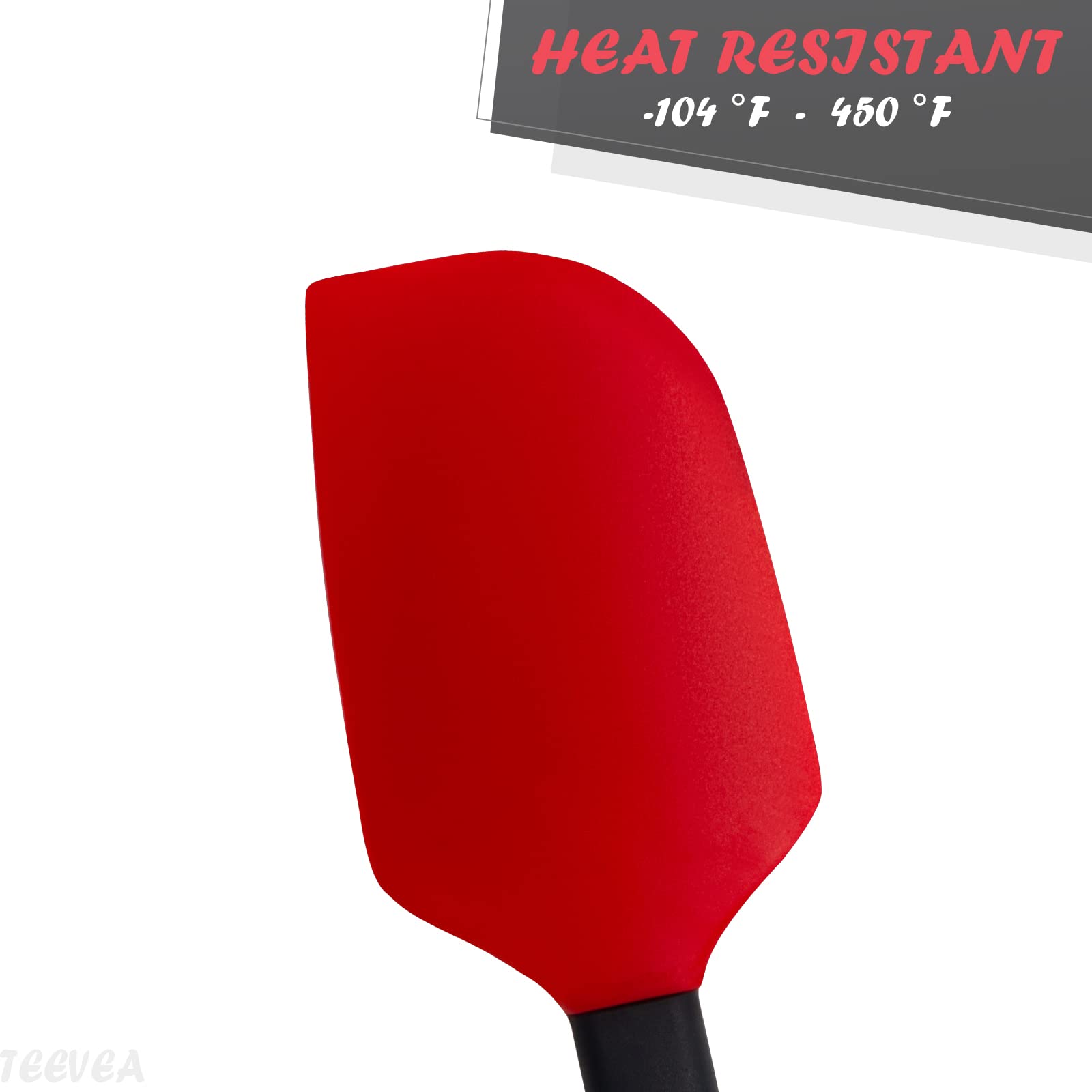 TEEVEA Silicone Spatula,Spatulas Silicone Heat Resistant,Large Non Stick Cookware Silicone Rubber Spatula for Kitchen Cooking,Baking and Mixing Set of 4,Red Black