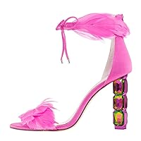 XYD Women Chic Crystal High Heels 105mm Open Toe Sandals Plume Ankle Strap with Zip Ladies Fashion Evening Event Pumps Shoes