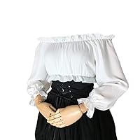 Women Renaissance Shirt Short Sleeve Ruffled Off Shoulder High-Low Chiffon Tops