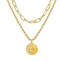 Cubic Zirconia & Goldtone Celestial Coin Pendant Layered Necklace