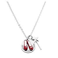 Wizard of Oz Necklace Stainless Steel Charm with Ruby Red Slippers Pendant Necklace Inspirational Gift for Her