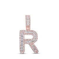 10K Rose Gold Mens Baguette Diamond R Initial Letter Pendant 1/2 Ctw.