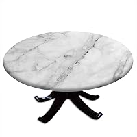 Round Tablecloth with Elastic Edges, Granite Surface Motif Sketch Nature Effect and Cracks Antique Style Image, Marble Design, Fit for 24