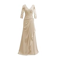 Mother of The Bride Dresses Chiffon Evening Formal Dress V-Neck Wedding Guest Dress for Women Lace Applique Prom Dress