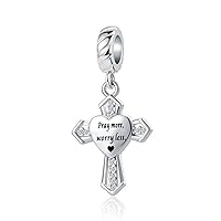 Cross Charm with God All Things are Possible Religious Dangle Bead Fits Pandora Bracelets