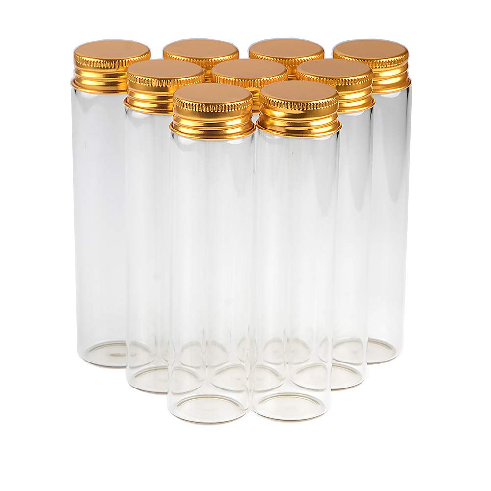 60ml Empty Seal Jars Glass Bottle with Aluminium Gold Color Metal Screw Cap Sealed Liquid Food Gift Container (50, 60ML-Gold-Cap)