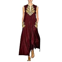 Women's Bohemian Swing V-Neck Trendy Dress Casual Summer Sleeveless Long Floor Maxi Foral Print Hawai Beach Flowy