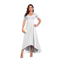 Tea Length Mother of The Bride Dresses for Wedding Lace Applique Chiffon Formal Evening Gowns