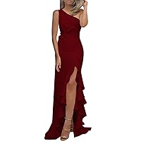joysale Womens Formal Ruched Ruffle Dress Slim One Shoulder Evening Dresses Sexy Satin Corset Maxi Dress