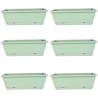 6Pcs Ventilated Window Planter with Drainage PP Rectangle Planter with Tray 16.9x7.1x6.3in Flower Vegetable Planter for Balcony Windowsill Garden, Green