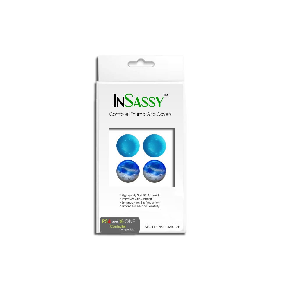 InSassy® Analog Silicon Thumb Grip Stick Covers for PS4 / Xbox 360 / Xbox One / PS3 / PS2 - Blue & Black Set [2 Pairs Total]