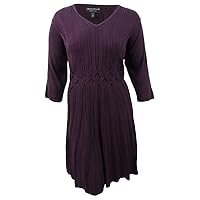 Connected Apparel Womens Ribbed 3/4 Sleeve V Neck Knee Length Evening Fit + Flare Dress