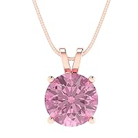 Clara Pucci 3.0 ct Round Cut Genuine Pink Simulated Diamond Solitaire Pendant Necklace With 16