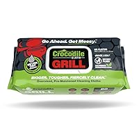 Crocodile Cloth Grill Cleaning Wipes - Grill Grate and BBQ Disposable Wipes - Cut Through Grease, Oil, Fat, and Dirt on Your Grill, Tools, Patio and More - 80 Giant Commercial Strength Wipes