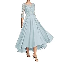 Women's Lace Mother of The Bride Dresses Ruffles 3/4 Sleeves Formal Dress Scoop