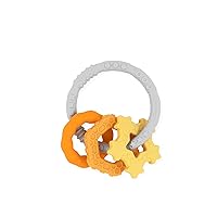 Bumkins Baby Teething Freezer Toy Keys Rings, Soft Flexible Pacifier to Chew, Cool Teether Gum Relief, Babies 3 Months, Freezable Platinum Silicone, Sensory Bracelet with Charms, Orange and Gray