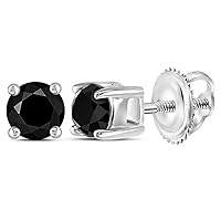 The Diamond Deal Sterling Silver Unisex Round Black Color Enhanced Diamond Solitaire Earrings 1/2 Cttw