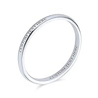 Bling Jewelry Unisex Personalized Classic Simple Polished Minimalist Dome Traditional .925 Sterling Silver Couples Wedding Band Ring For Men For Women 2MM Customizable