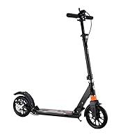 JUCAI Kick Scooter for Kids, Adjustable Height Carries Adults 100KG Max Load Non-Slip PU Wheel Foldable Lightweight Big Wheels Scooters for Adults and Teens,Black
