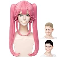 Cosplay Wig, Fate/Grand Order FGO, Front of Tamago, Casfox Fate/Extra Long, Twin Tail with Hair Included, Pink, Pink, White Melce Wig Net, Set of 2