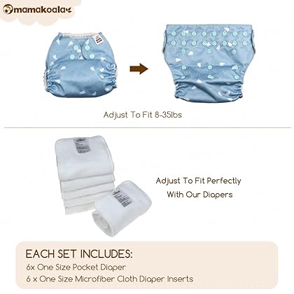Mama Koala Neutral 1.0 Baby Cloth Pocket Diapers, Washable 6 Pack Pocket Cloth Diapers with 6 Microfiber Diaper Inserts (Jagger)