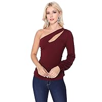 by Joy Han Women's Bette Asymmetrical Bishop Sleeve TOP (Dark Wine)-VT2611