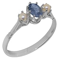 Solid 14k Gold Natural Sapphire & Cultured Pearl Womens Ring (Yellow, Rose, White Gold options) - Sizes 4 to 12 Available